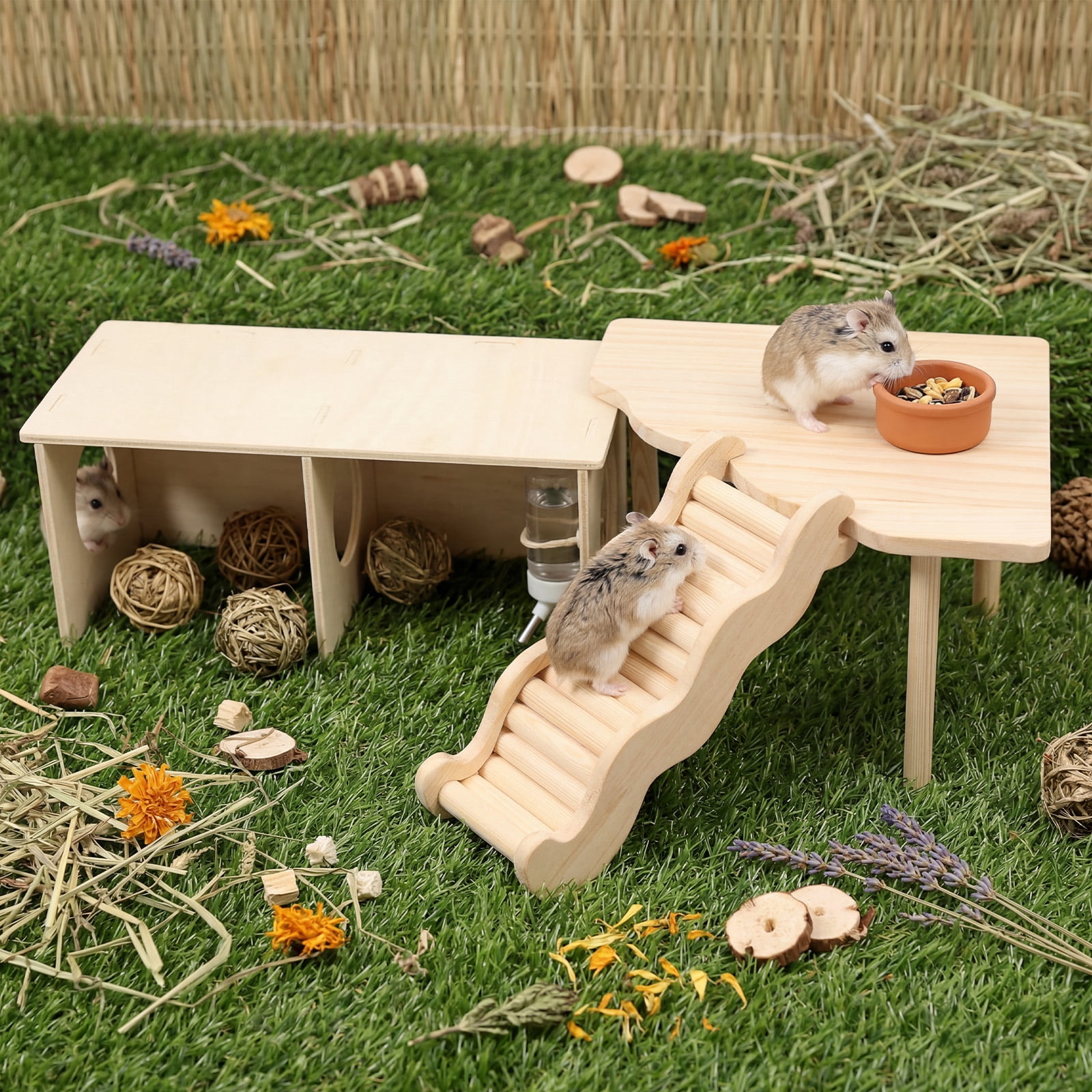 Wooden Hamster Platform Hideout with Ladder Hamster Play Platform Toy Small Pet Playhouse Climbing Toy for Chinchillas Guinea Pigs Golden Squirrels Hedgehogs