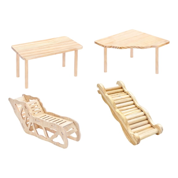 Playground Wooden Cage Set for Small Animals with Ladder Tunnel and Shelter Indoor Interactive Habitat for  Mice Squirrels and More 4PCS