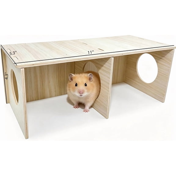 Wooden Hamsters 2-Chamber Hideout-Tunnel Multi Chamber Exploring Toy 11 x 5.3 x 4.3 Hamster Exploring Tunnel Toy for Hamsters Mice