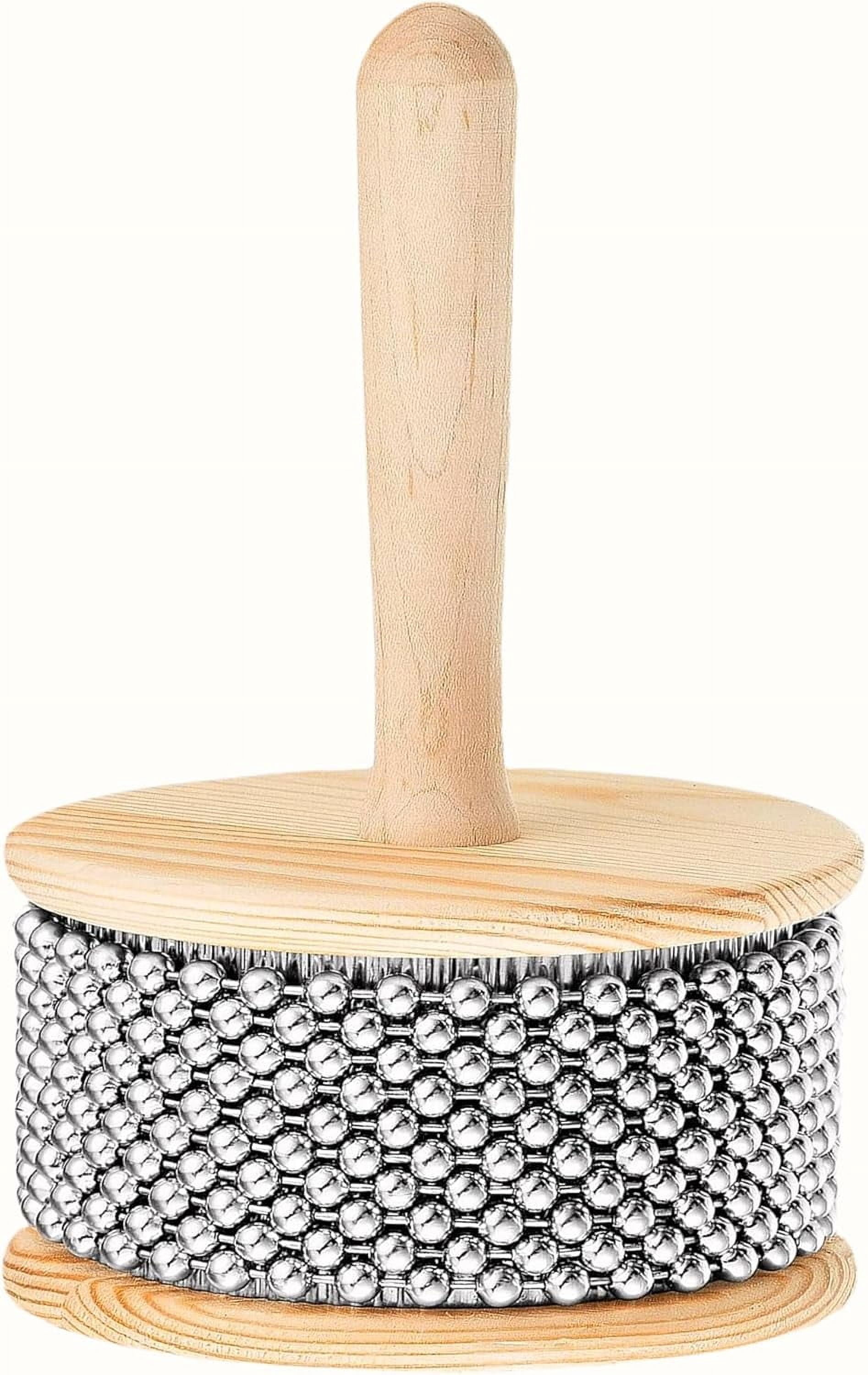 Wooden Hand Cabasa Percussion Instrument: Hand Shaker Pop Cabasa Musical Instrument Shaker with Metal Beads & Cylinder, for Band Music Education, Professional Standard Size (Wood, 4.52")
