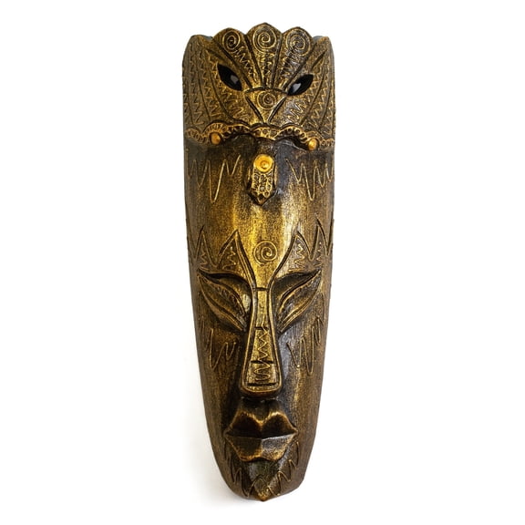 Wooden Hand Carved Gold Peacock Mask Wall Plaque Hanging Home Decor Accent Art Unique Sculpture Decoration Handmade Handcrafted Decorative Size: 20" Tall x 6" Wide x 3" Deep
