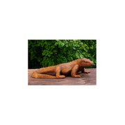 Wooden Hand Carved Komodo Dragon Sculpture Statue Handcrafted Gift Art Decorative Home Decor Figurine Artwork Reptile Decoration Handmade Wood Size: 12" long x 5" deep x 4" tall