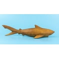 thumbnail image 1 of Wooden Hand Carved Shark Statue Sculpture Wood Home Decor Accent Figurine Handcrafted Handmade Seaside Fish Tropical Nautical Ocean Coastal Decoration Size: 12" long x 4" deep x 2.7" tall, 1 of 5