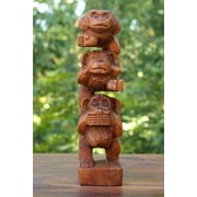 Wooden Hand Carved Stacked 3 Monkeys See, Hear, Speak No Evil Figurines Handmade Sculpture Home Decor Accent Handcrafted Wood Three Monkeys Statue