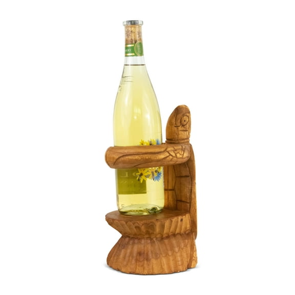 Wooden Hand Carved Turtle Wine Bottle Holder Rack Handmade Tabletop Wood Home Decor Accent Decoration Gift Bar Art Handcraft