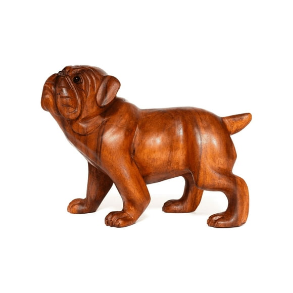 Wooden Hand Carved Walking Bulldog Statue Figurine Sculpture Art Rustic Home Decor Accent Handmade Handcrafted Wood Gift Dog Artwork Size: Small - 8" wide x 7" tall x 4" deep