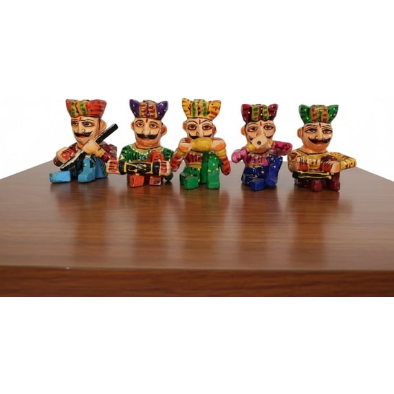 Wooden Hand-Painted Mini Musician Figurines – Set of 5, 4 Inch Colorful Décor