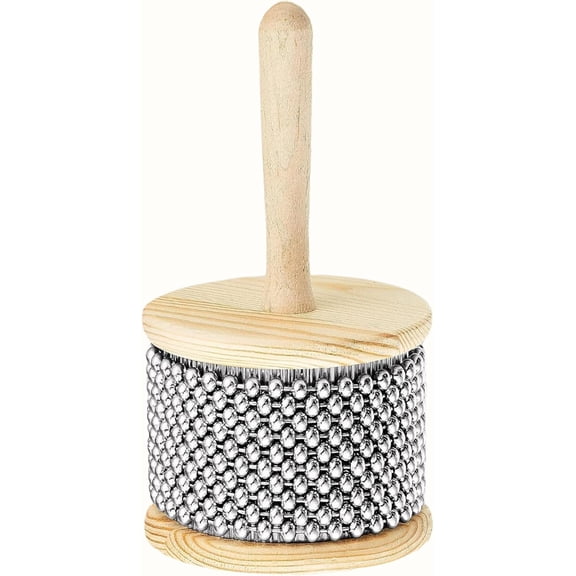 Wooden Hand Percussion Cabasa Instrument: Hand Shaker Percussion Musical Instrument with Metal Beads & Wooden Cylinder for Band Music Education, Professional Standard Size (3.34 Inches)