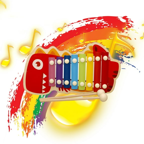 Wooden Hand Tapping Xylophone, 8-Tone Musical Instrument Set, Rhythm Puzzle Percussion Toy, Drum Mallets Included, Early Music Education Gift