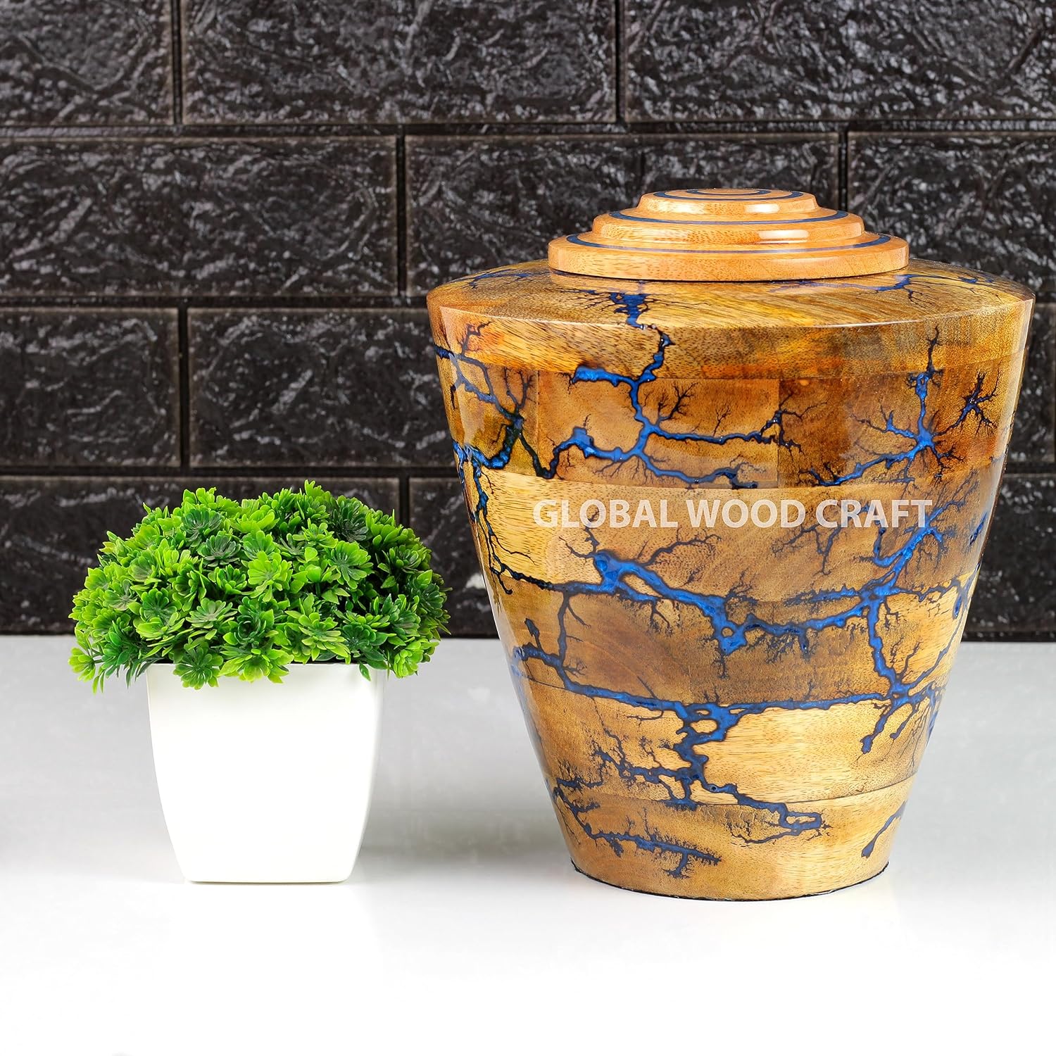 Wooden Handcrafted Cremation Urn Wood with Resin Remains Storage