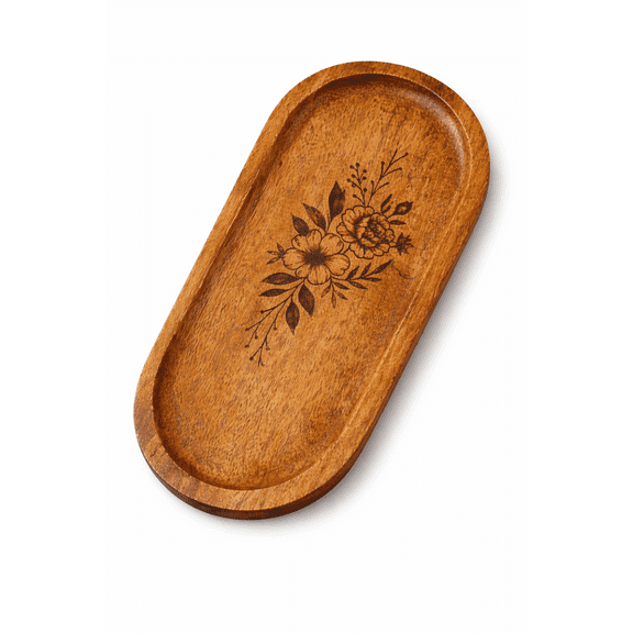 Wooden Handcrafted Engraved Design Oval Shape 10 " x 5" x 0.5" Decorative & Serving & Jewellery Organizer Tray Used For Home & Kitchen Table Decor Platter Pack of 1