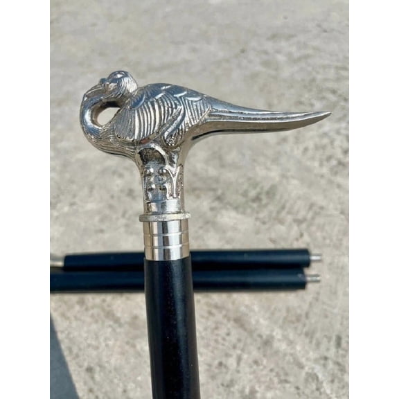 Wooden Handcrafted Silver Bird Handle Victorian Walking Cane for Old Age, 36 Inch