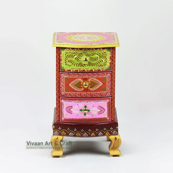 Wooden Handicraft Painted Bedside 3 Drawers/Hand-Painted Chest of Drawer/Wooden Bedside Table