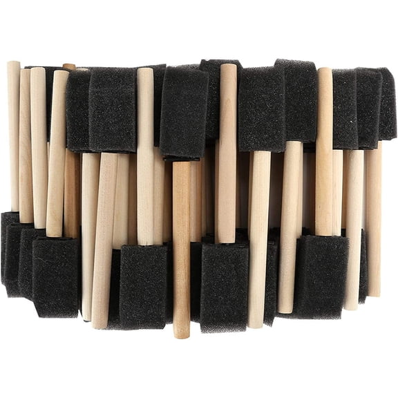 Wooden Handle, 50Pcs Wood Handle Foam Brush, Flat Flexible Poly Foam Bevel-Tipped Brush Set for Art Classes,DIY Projects,School Projects or Hobbies,