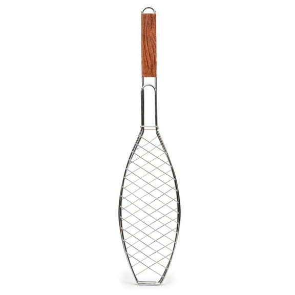 Wooden Handle Barbecue Grill Net Clamp for Outdoor Cooking and Fish Grilling with Secure Locking Mechanism