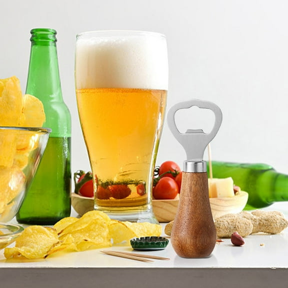 Wooden Handle Bottle Opener, Stainless Steel Beer Opener, Manual Wine Bottle Opener Tool, Portable Bar Bottle Opener, Durable Kitchen Bar Accessory, Ergonomic Grip Beverage Opener Tool