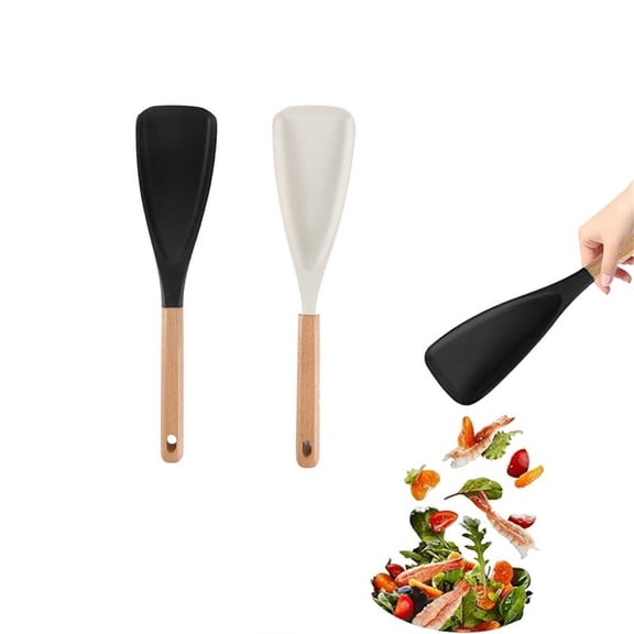 Wooden Handle Cooking Spoon, Safe Nonstick Utensil, Mixing and Scraping Tool, for Sauteing, Stirring, Blending Sauces, 2-piece Set Multi-function Spoons (black, White)