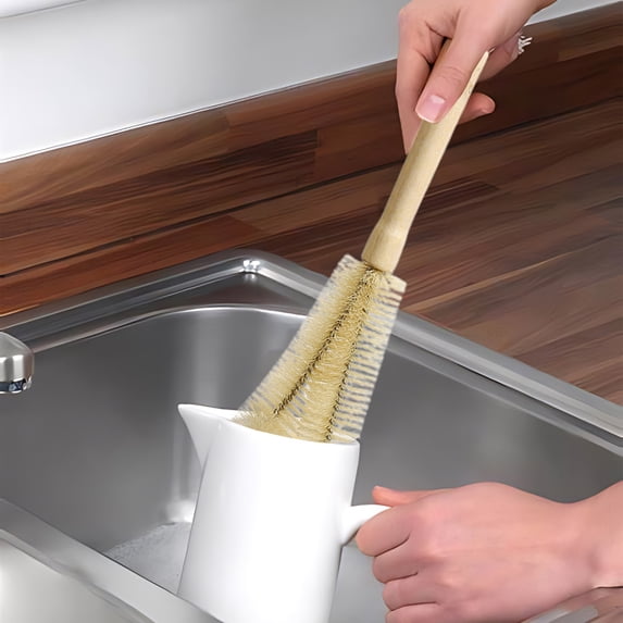 Wooden Handle Cup Brush for Cleaning, Flexible 360° Head, Soft Nylon Bristles, Ideal for Bottles, Glasses, Pots, Buckets, and Multi-Functional Cleaning