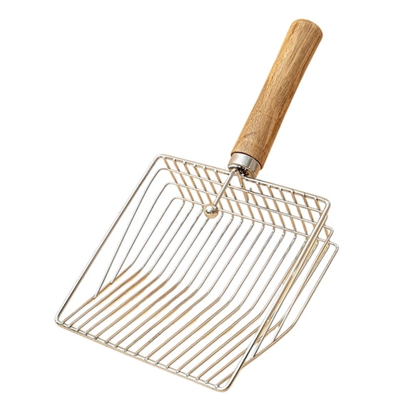 Wooden Handle Metal Litter Large Cat Waste Sif Ter With 7mm Slots (11 Litter Disposal System Litter Bags Litter Boxes for Large Cats High Litter Boxes for Large Cats Litter Robot Litter Bags Metal