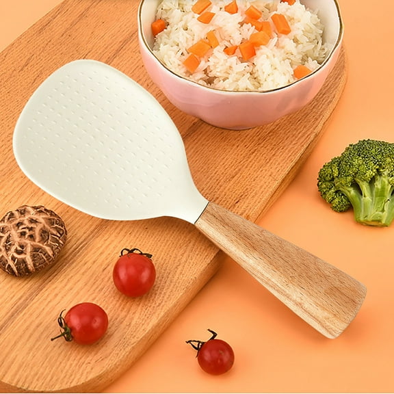 Wooden Handle Non-Stick Rice Spoon | Vertical Rice Cooker Spoon with Bumps for Easy Serving | Ergonomic Design for Comfortable Use
