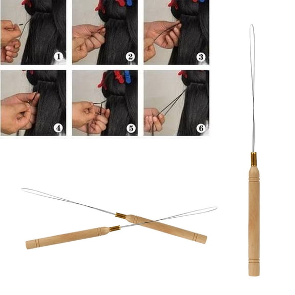 Wooden Handle Pulling Loop Needle Extension Tool for Hair, Beads, and Ring Type Receiver – 21cm, Beige, Multi-Purpose Use for Hair Extensions, Easy & Comfortable Grip
