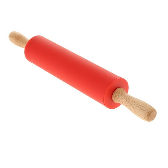 Wooden Handle Rolling Pin - Silicone Rollers for Baking - for , Tortilla, Dumpling Wrappers And Noodles - Red