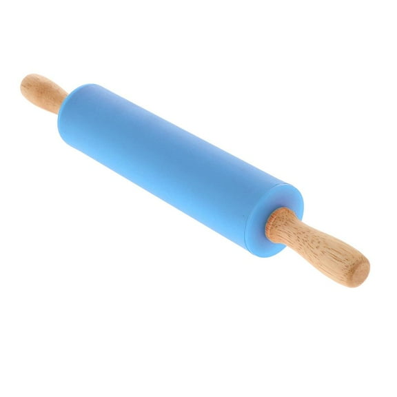 "Wooden Handle Rolling Pin - for Baking Bakery Cookie Chapati Fondant Pastry Pie Crust, Silicone Roller Pins , Blue"