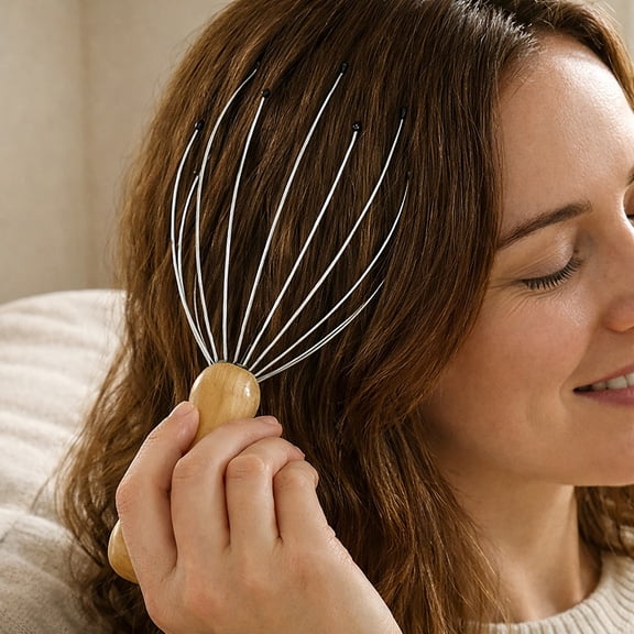 Evideco French Home Goods Cordless Round Scalp Scraping Therapy Massager for Home, Office & Travel Use, Off-White
