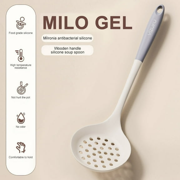 Wooden Handle Silicone Kitchen Utensils Set | Heat Resistant Up to 482°F | Non-Scratch Spatula Spoon & Ladle for Cooking | 1-Piece Kitchenware