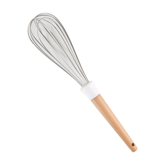 Wooden Handle Silicone Whisk, White Whisk For Cooking, 1-Pack Hand Whisk For Egg Mixing, Baking & Stirring, Kitchen Whisk Tool For Home & Professional Use