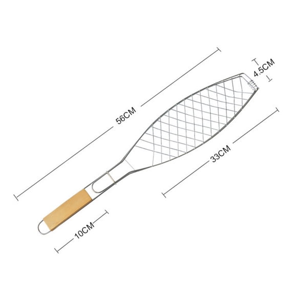 Wooden Handle Single Fish Barbecue Net Clip Barbecue Clip Barbecue Net Outdoor Barbecue Fish Tool