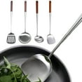 thumbnail image 1 of Wooden Handle Spatula Basdi Extended Wooden Handle Spatula - Stainless Steel Kitchen Utensil Set for Frying and Serving | Heat-Resistant, Non-Scratch, Essential for Home Cooking and Grilling, D, 1 of 8
