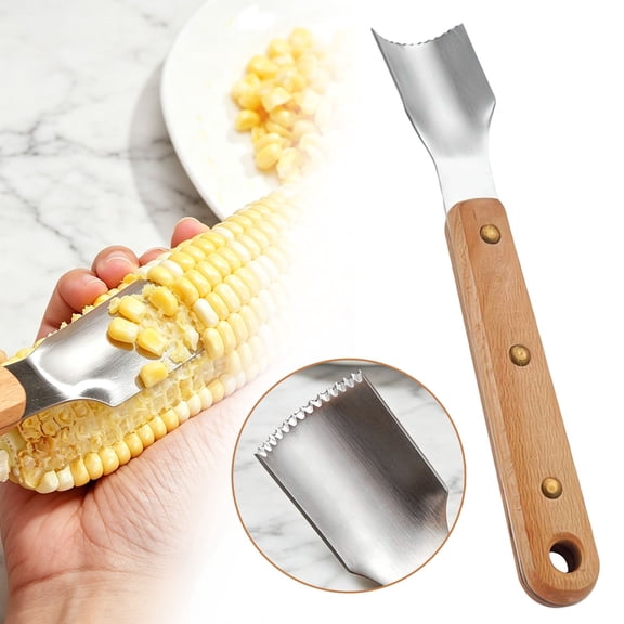 Wooden Handle Stainless Corn Tool Quick Corn Kernel Remover Peeler Cutter Ergonomic Non Corn Stripping Shovel For Home Kitchen Restaurant Cooking Salad Soup Making, Khaki