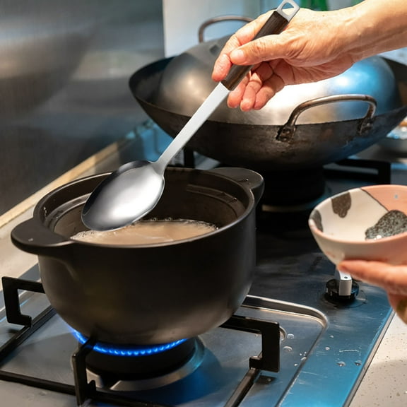 Wooden Handle Stainless Steel Cooking Utensil Set for Soup and Frying, Multipurpose Kitchen Tool with Heat Resistance