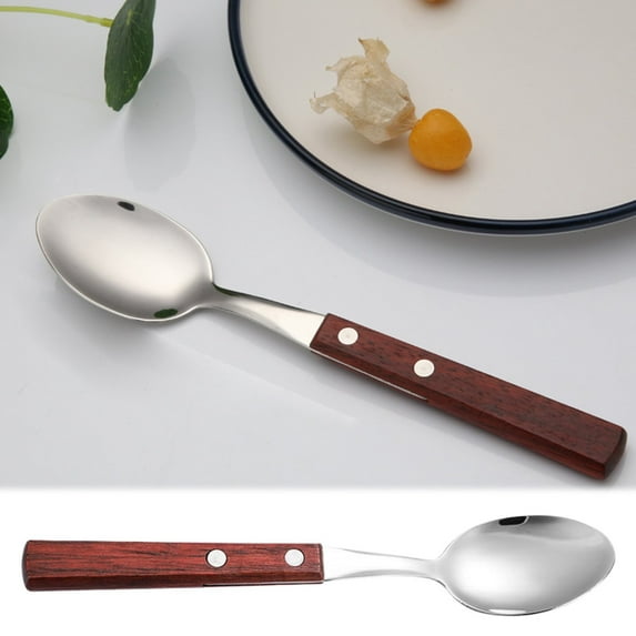 Wooden Handle Stainless Steel Cutlery, Wooden Handle Silverware Set, Wide-Handle Flatware, Retro Table Knife Fork Spoon Set, Ideal for Daily Meals, Dinner Parties