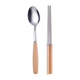 thumbnail image 1 of Wooden Handle Stainless Steel Tableware Three-piece Set Solid Wood Chopsticks Fork Spoon Student Outdoor Travel Gift Tableware Set flap Box 1Pcs Spoon+Chopsticks, 1 of 6
