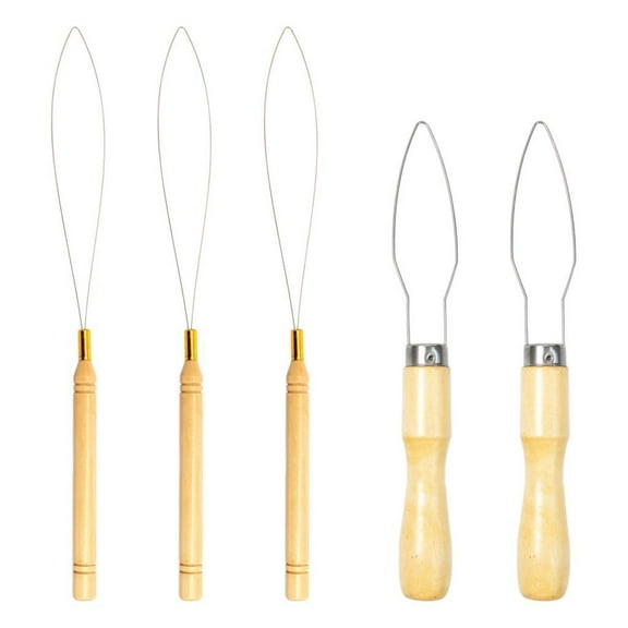 Wooden Handle Threader Gadget Sewing Loop Turner Hook Wire Pulling loop C