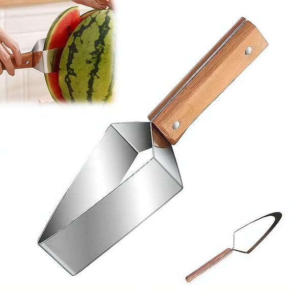 Wooden Handle Triangular Watermelon Cutter Stainless Steel Fruit Slicer Melon Cube Cutter Divider Kitchen Fruit Cutting Tool