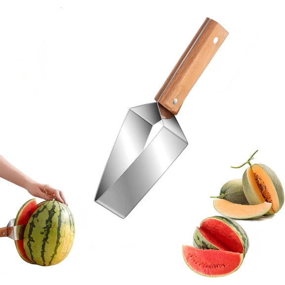 Wooden Handle Watermelon Slicer, Durable Stainless Steel Melon Cutter, Sharp Blade Fruit Knife for Watermelon & Melons, Kitchen Gadget for Safe & Easy Cutting