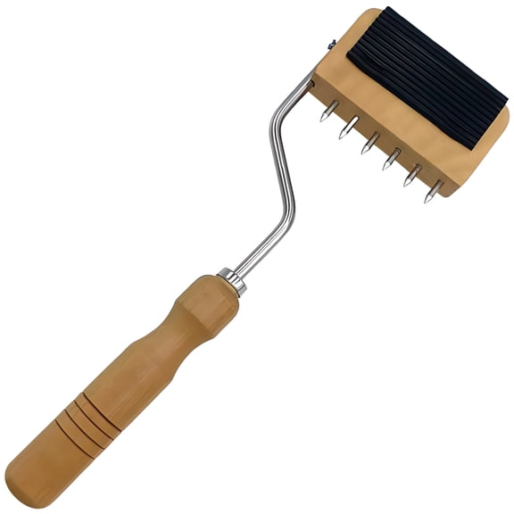 Wooden Handle Webbing Comb, Professional Textile Weaving Tool with 6 Stainless Steel Pins, Comfort Grip for Handmade Crafts & Ribbon Organizing, 11 Inch Length