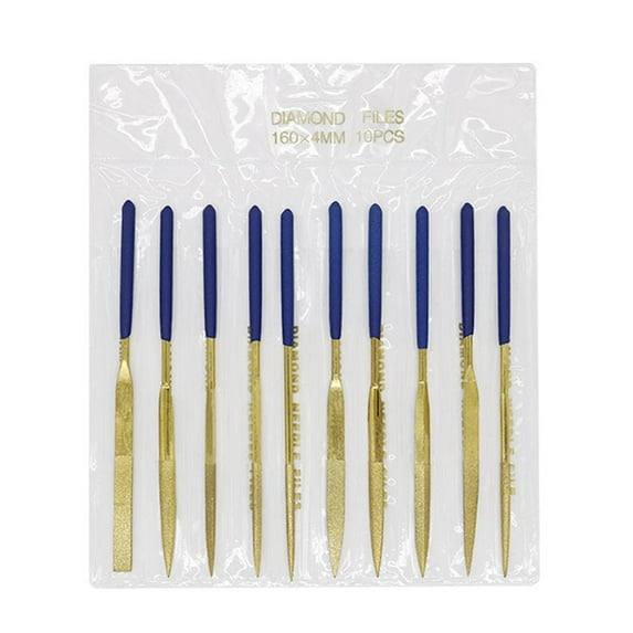 Wooden Handles Woodworking Rasp File Kit 10PCS Gold-colored Titanium-plated Diamond File Set with Rosewood Manual Grinding Tool (10PCS File Set)