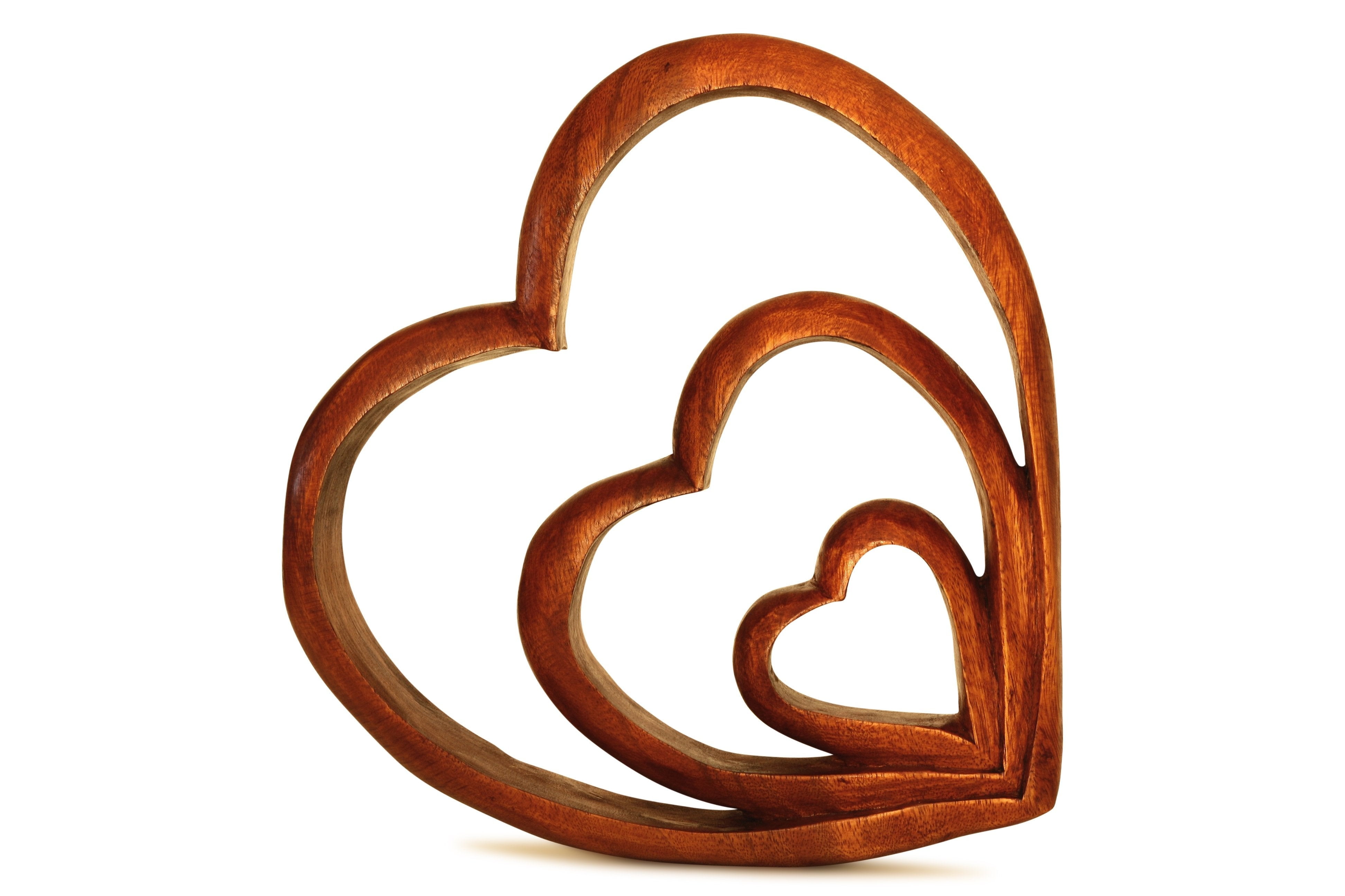 Handcrafted Suar Wood Heart Trio Valentine's Day Sculpture