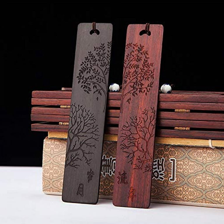 QJUHUNG Wood Bookmark for Men Women Book Lovers, Handmade Natural Wooden  Carving Book Mark Bookmarks Box Set, Ideal for Birthday Present