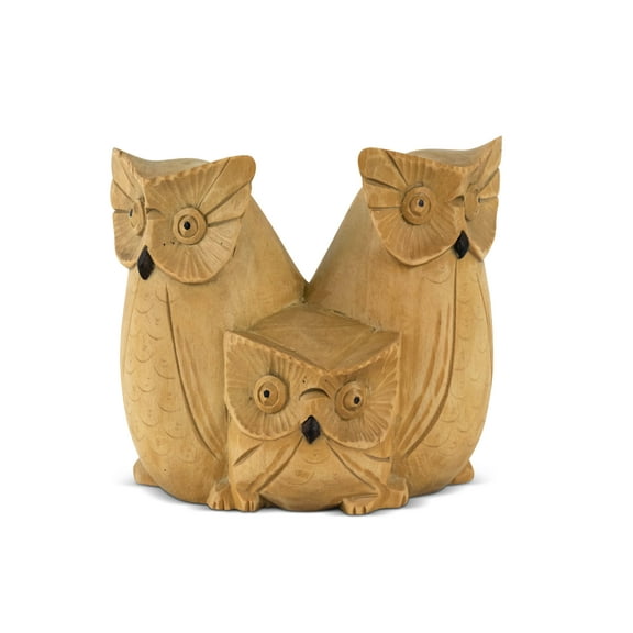 Wooden Handmade Owl and Family Figurine Handcrafted Hoot Statue Art Home Decor Sculpture Hand Carved Decorative Accent Decoration