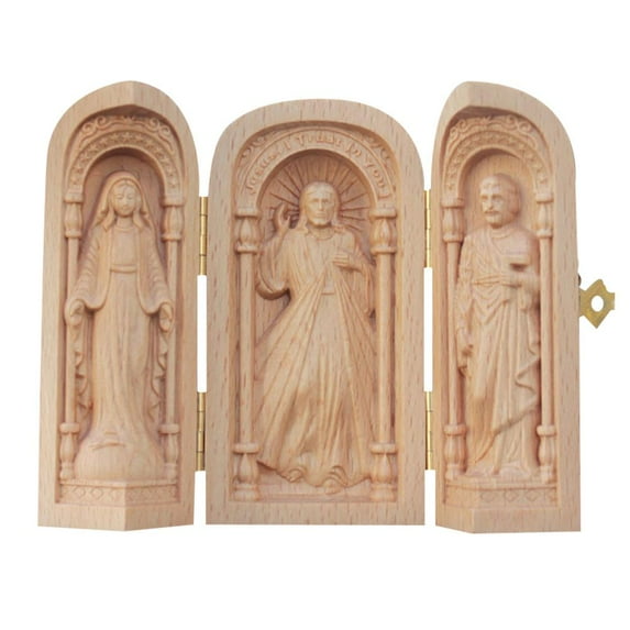 Wooden Handmade Religious Triptych Ornament with Folding Design for Sacred Spaces