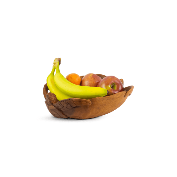 G6 Collection Wooden Handmade Two Turtles Fruit Decorative Bowl Serving Centerpiece Hand Carved Art Home Decor Decoration Handcrafted Gift Storage Accent Wood Size: 12" Long x 8" Deep x 3.5" Tall