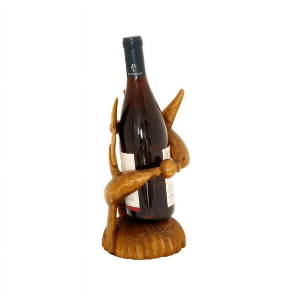 G6 Collection Wooden Handmade Wine Rack Bottle Holder Free Standing Two Dolphins Fish Wood Rustic Hand Carved Home Decor Accent Decoration Gift Bar Art Handcrafted