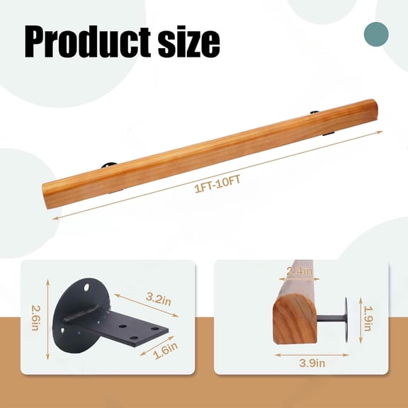 Wooden Handrails, 1-20ft Non-Slip Staircase Handrail, for Home Garden Corridor Lofts Kindergarten Guardrail Decking Railings, Wall Mounted Barrier-Free Staircase Grab Bar for Elderly (Size : 3ft)