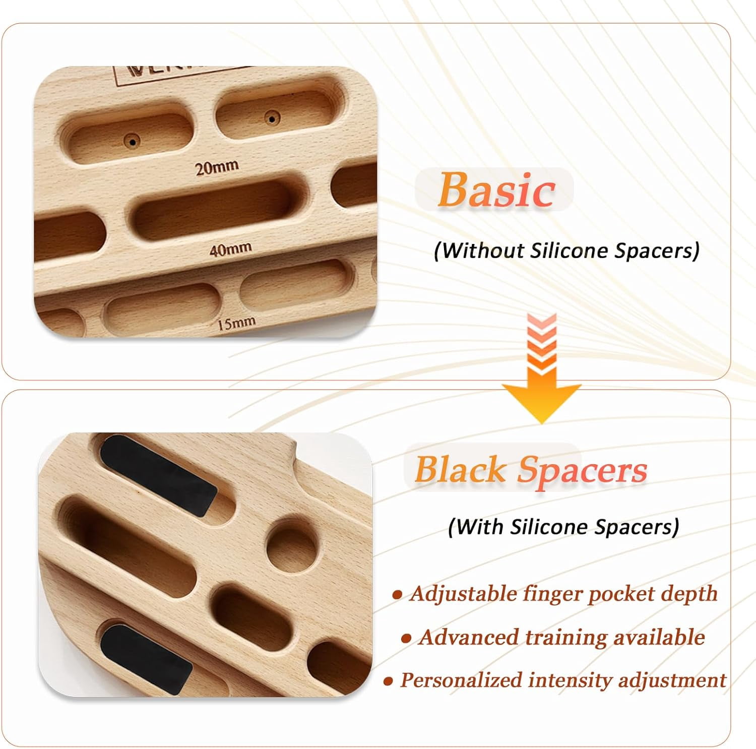 Wooden Hangboard Rock Climbing with Adjustable Spacers for Finger Strength Training