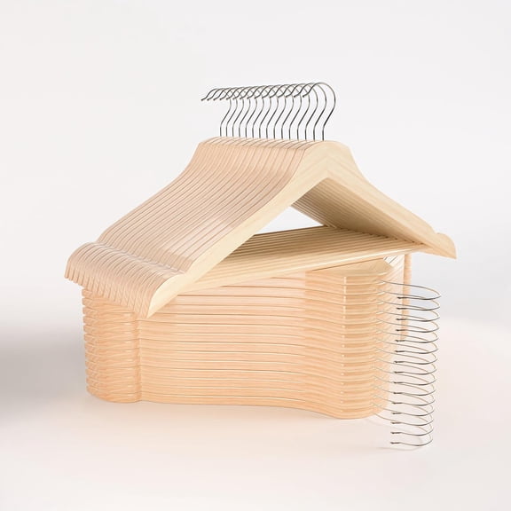 Wooden Hangers 30 Pack - Slim Rotating Hook with Non-Slip Pant Bar Durable Space-Saving Closet Organizers for Suits, Shirts & Dresses